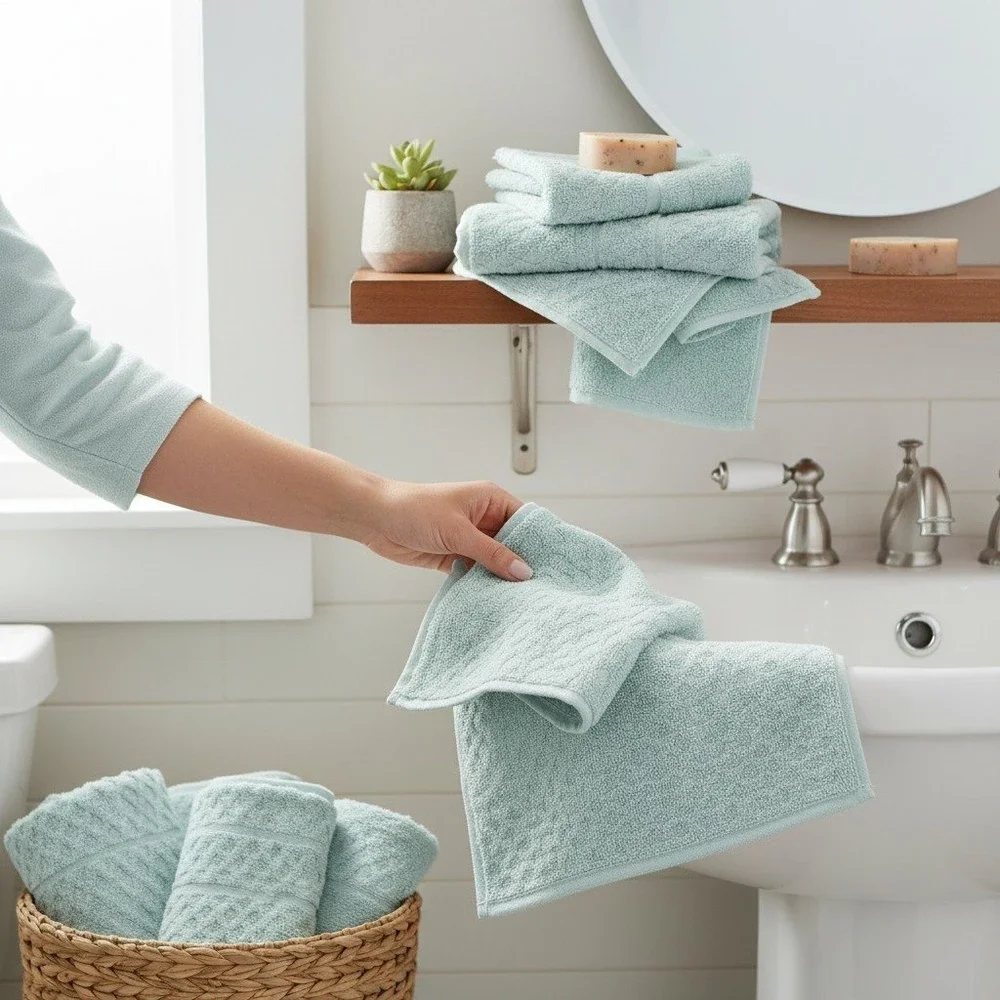 Great Bay Collection Wash Cloths Set of 12 Pale Blue 13x13 Cotton New